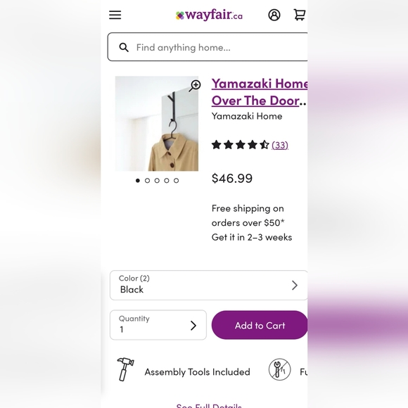 NWOT YAMAZAKI OVER THE DOOR Double Hook in Black - Picture 2 of 3